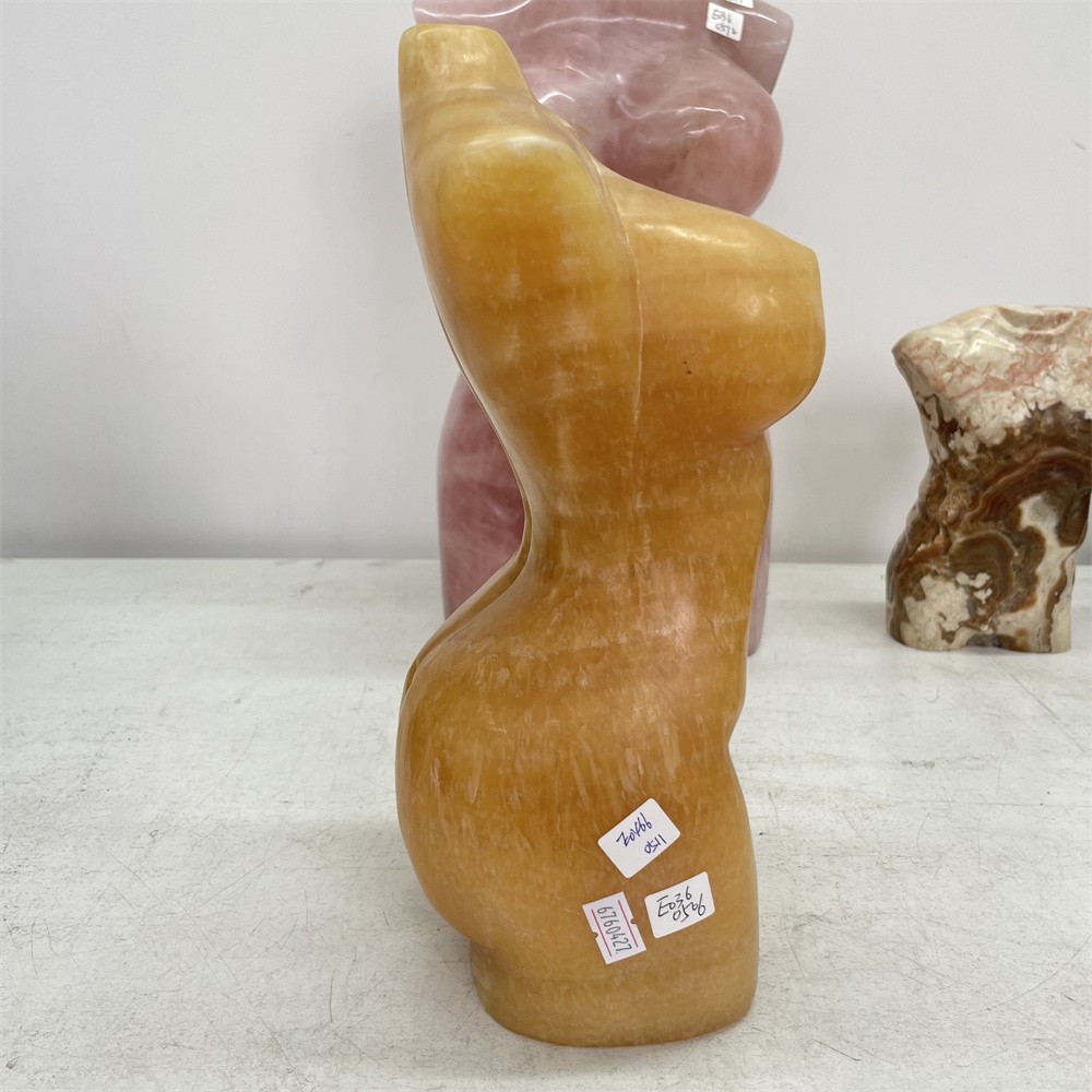 15.6LB 12.2″Natural Yellow Calcite Lady Body Statue Carved Crystal Home Decor