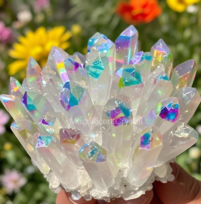 2025Rare Large 300G+ Rainbow Angel Aura Crystal Geode Cluster Home Decor Reiki