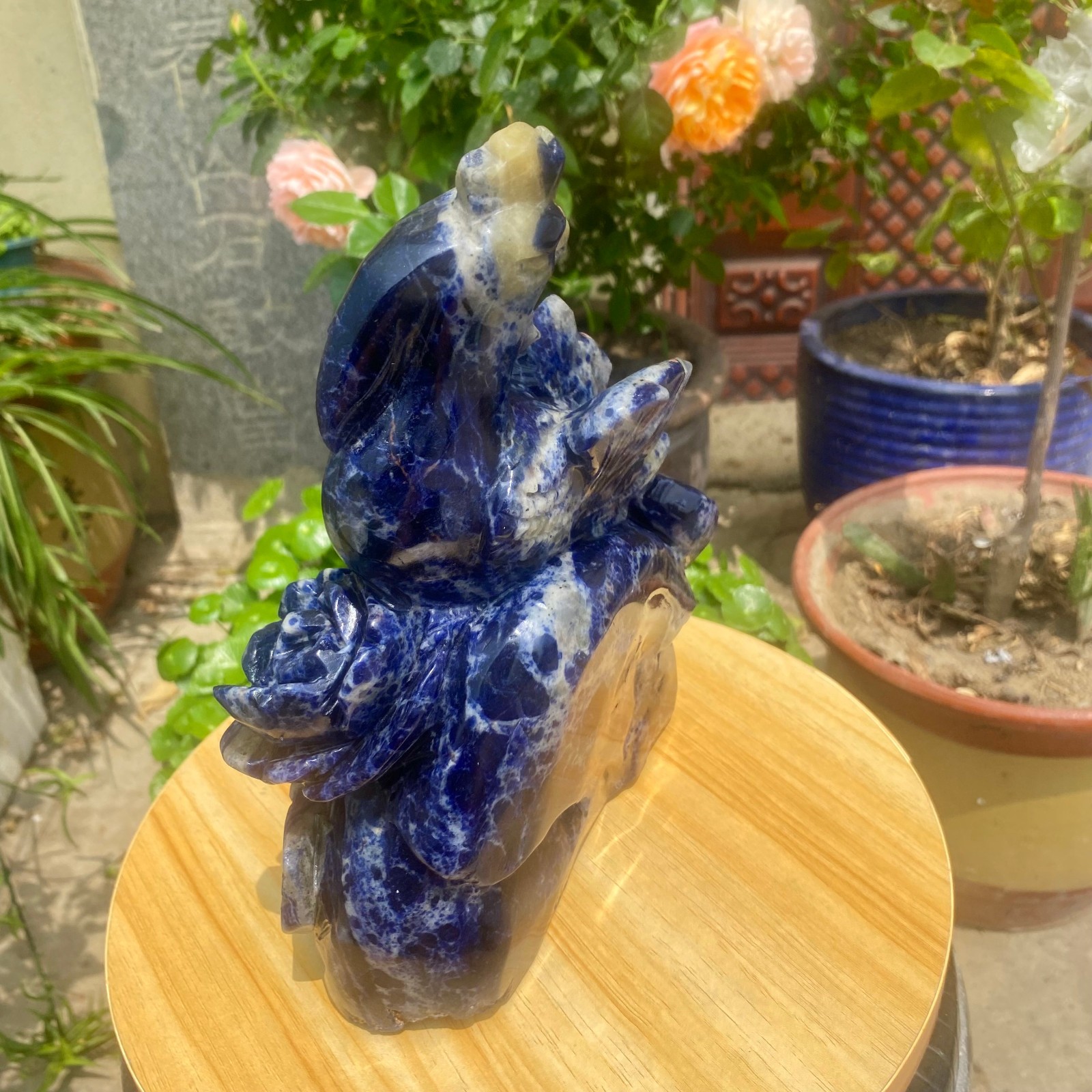 6.17LB Natural Blue Vein Stone Phoenix Carving, Home Decoration