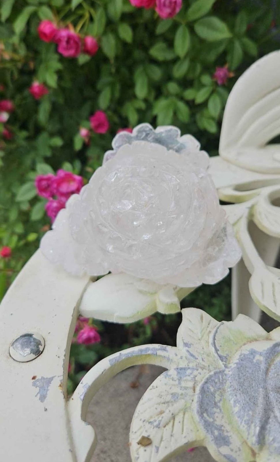 Clear Rose Quartz Flower Crystals Rocks Ornament Embellishment, Floral theme