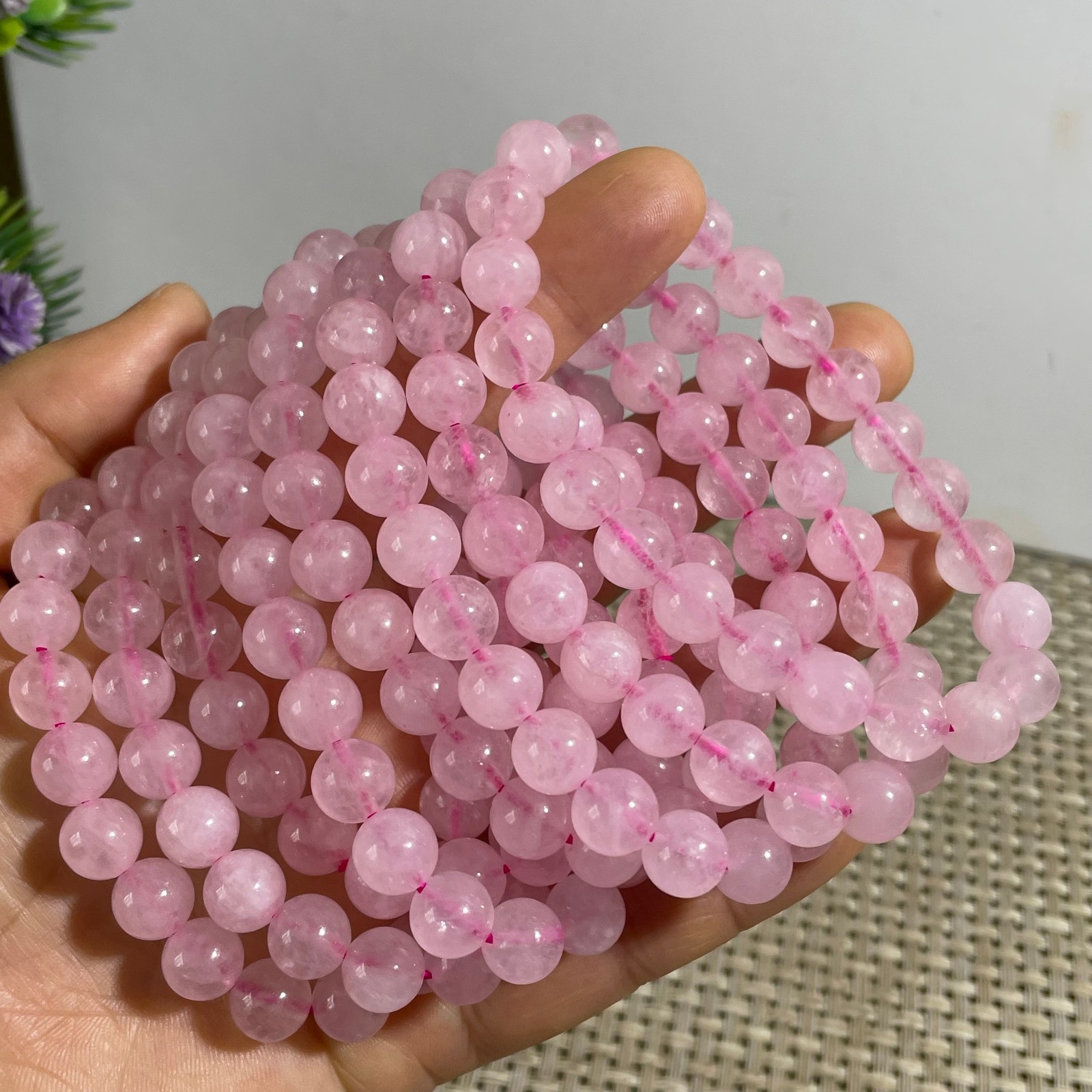 8mm Rose Quartz Stone Bracelet 8mm Pink Crystal Stretch Bracelet Handmade 5pcs
