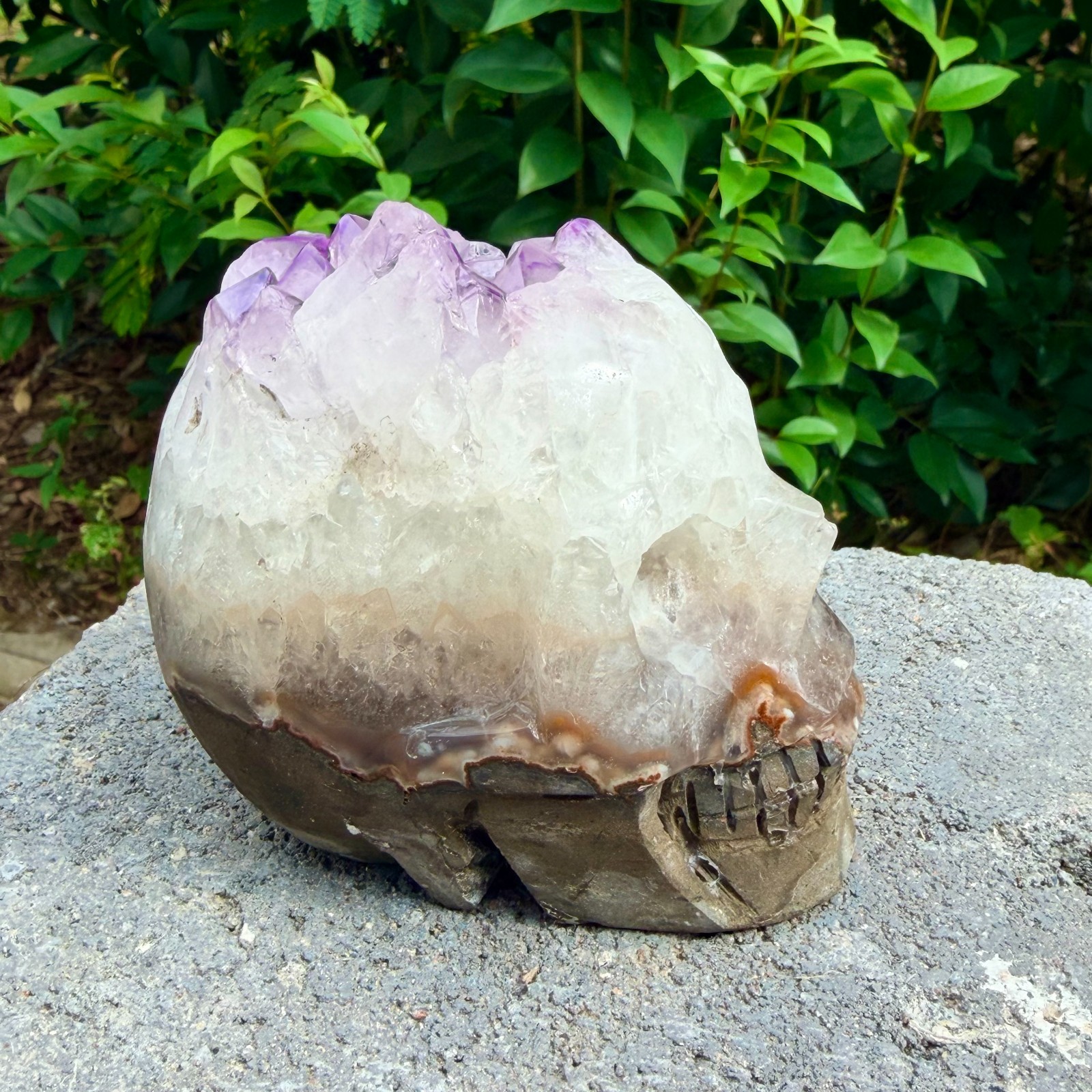 1.94LB Amethyst agate crystal cave skull, Rare hand carved skull specimen