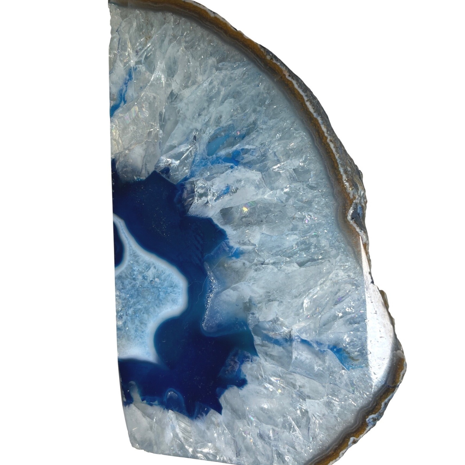Modern Blue Agate Geode Bookend Half Polished Druzy Quartz Decor 5in 3lb