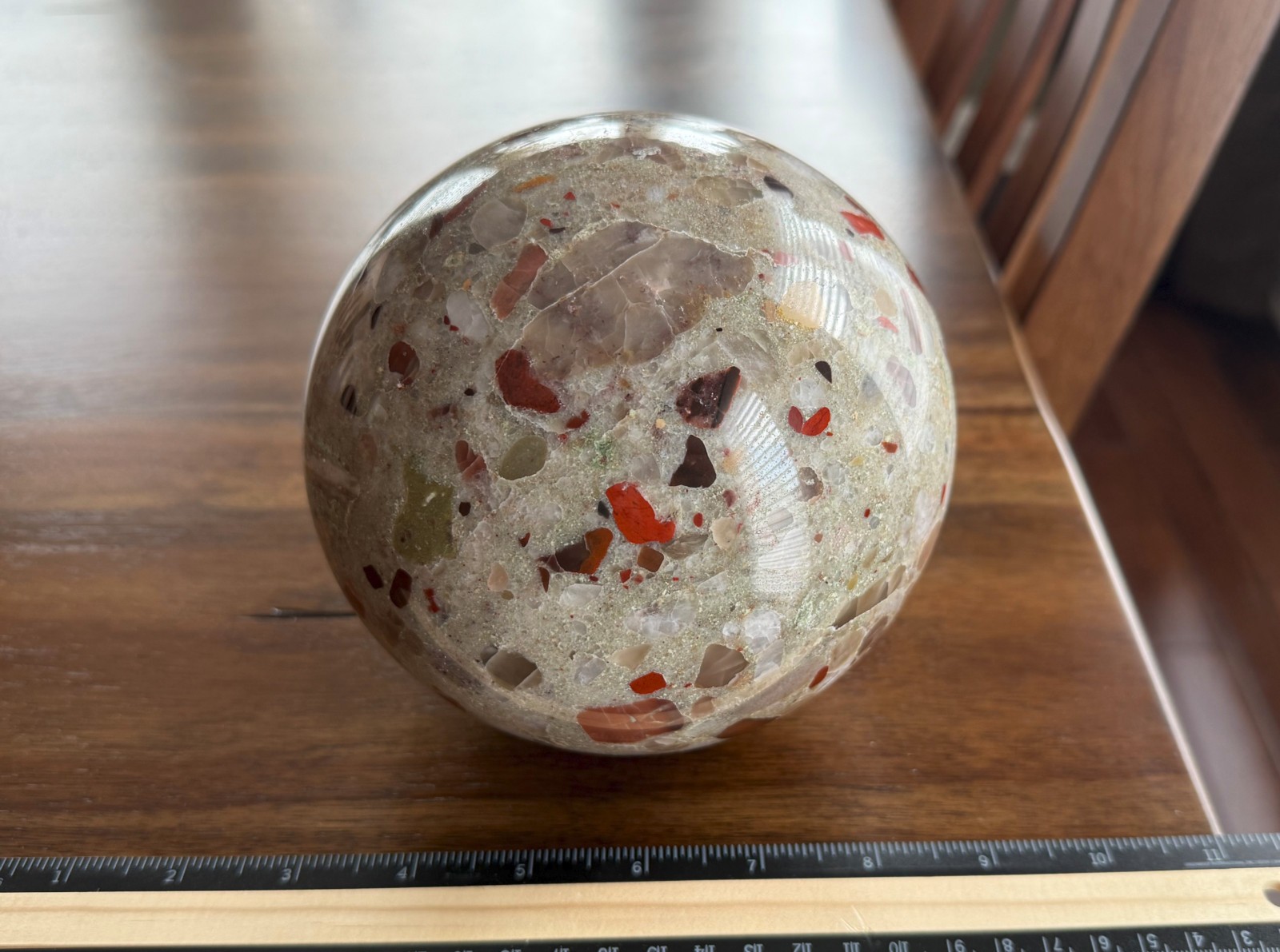 8.75lb Michigan Puddingstone Pudding Stone 5 1/2″ custom made beautiful SPHERE