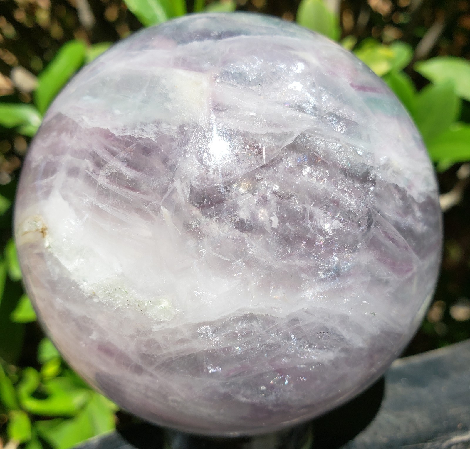 3″ Green Purple Fluorite Quartz Crystal Sphere Ball Orb Rainbow UV, 746g