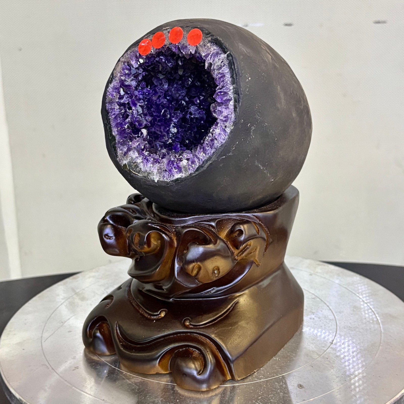 5.4LB Natural uruguay amethyst geode quartz money bag crystal +stand