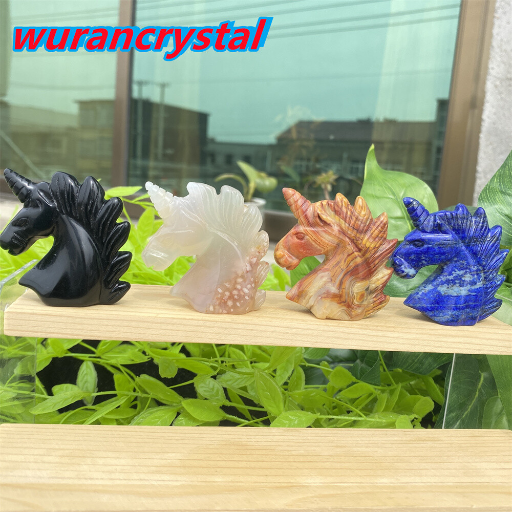 1pc Natural crazy agate unicorn skull quartz crystal carved reiki healing 2”