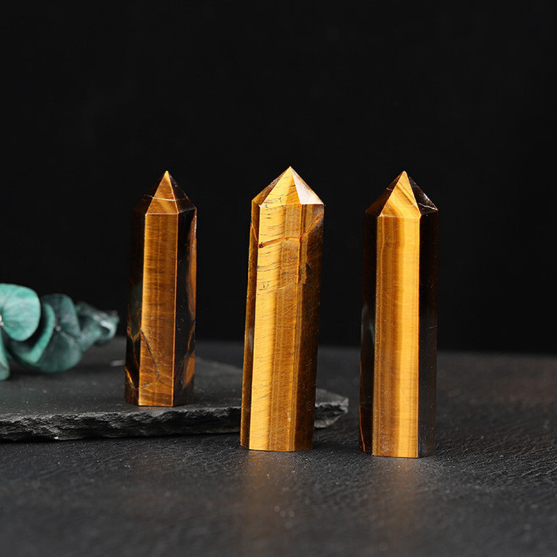 70-80mm Natural Tiger’s Eye Quartz Crystal Energy Wand Obelisk Pillar Tower US
