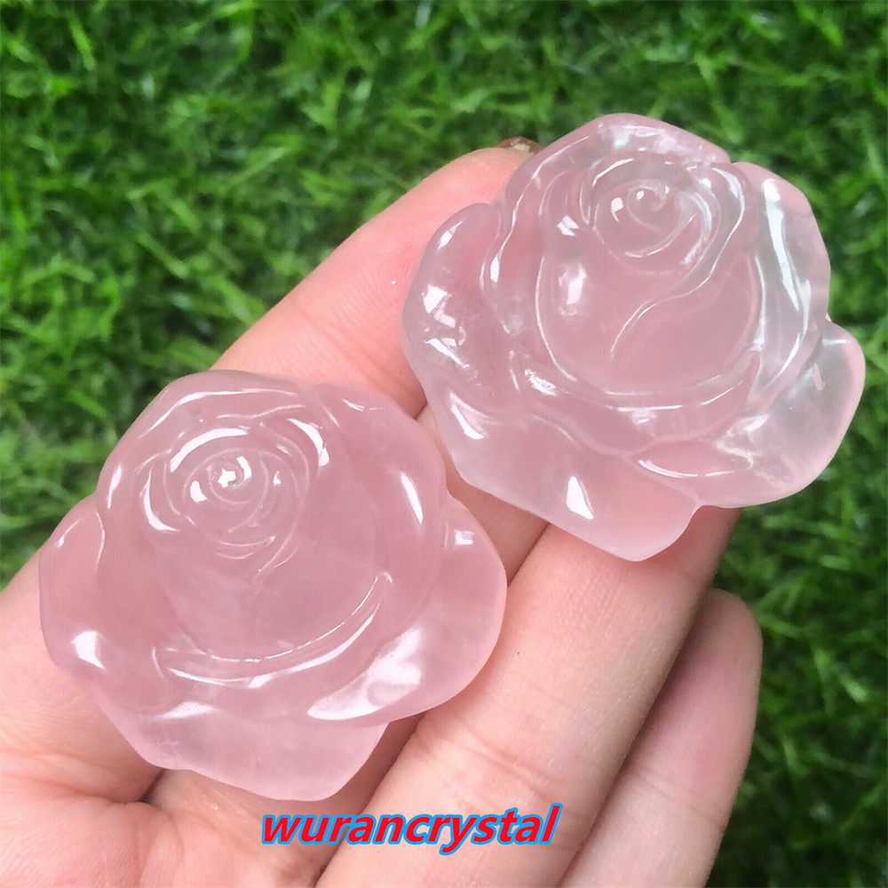 Natural Rose Quartz Hand Carved Rose Flower Skull Crystal healing gift 1pc