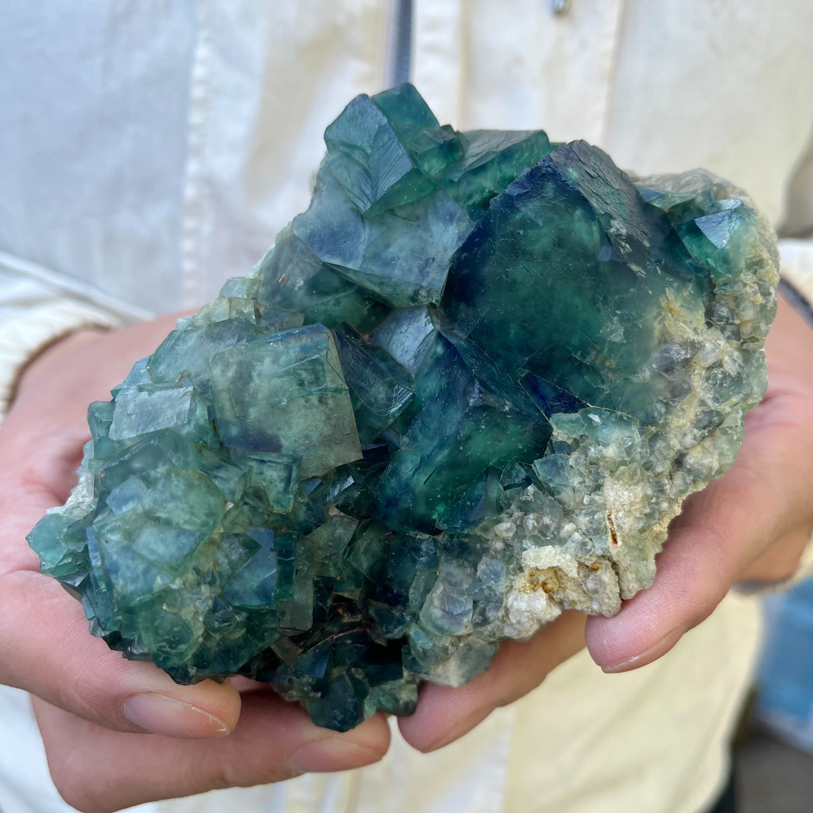 1.8LB Natural cubic green fluorite crystal cluster rough mineral specimen