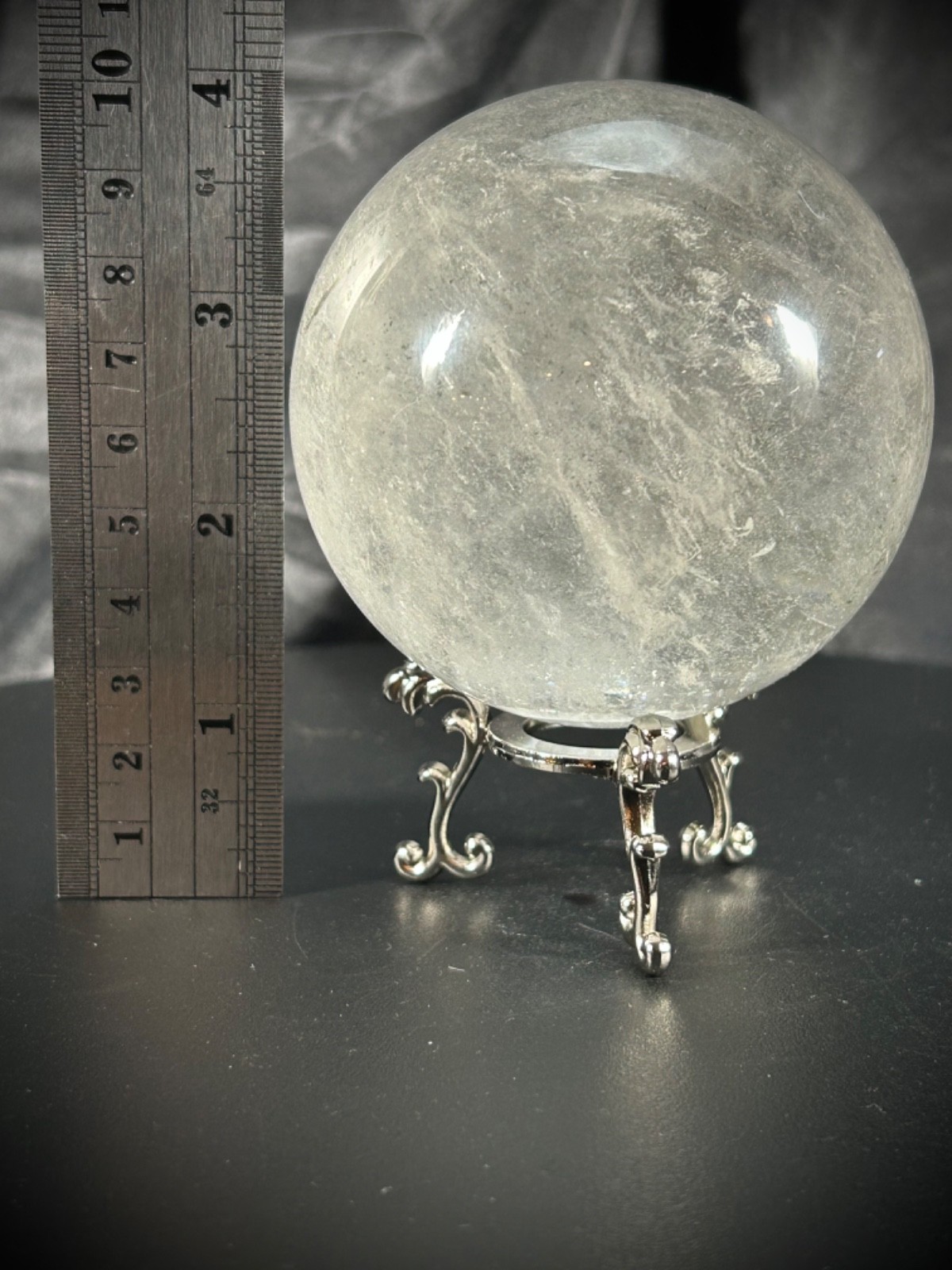 3″ Quartz And Lodolite Sphere With Metal Stand 1lb 6.1oz (625 grams)