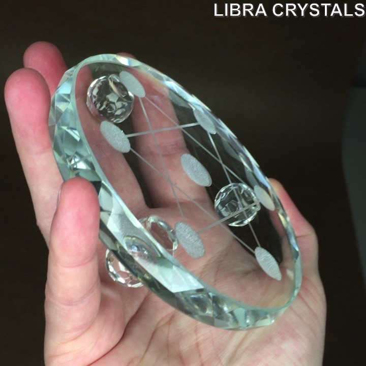 Faceted Glass Sacred Geometry Disc Metatron’s Cube Crystal 4″