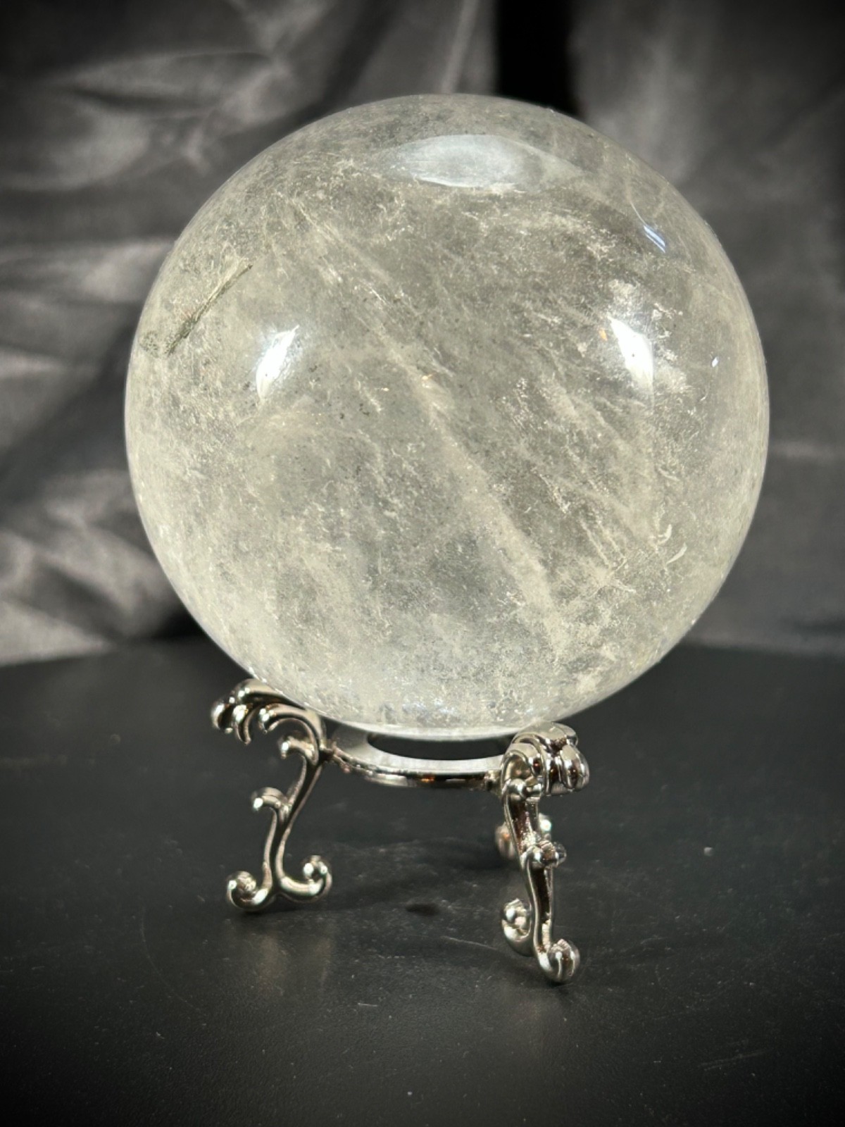 3″ Quartz And Lodolite Sphere With Metal Stand 1lb 6.1oz (625 grams)