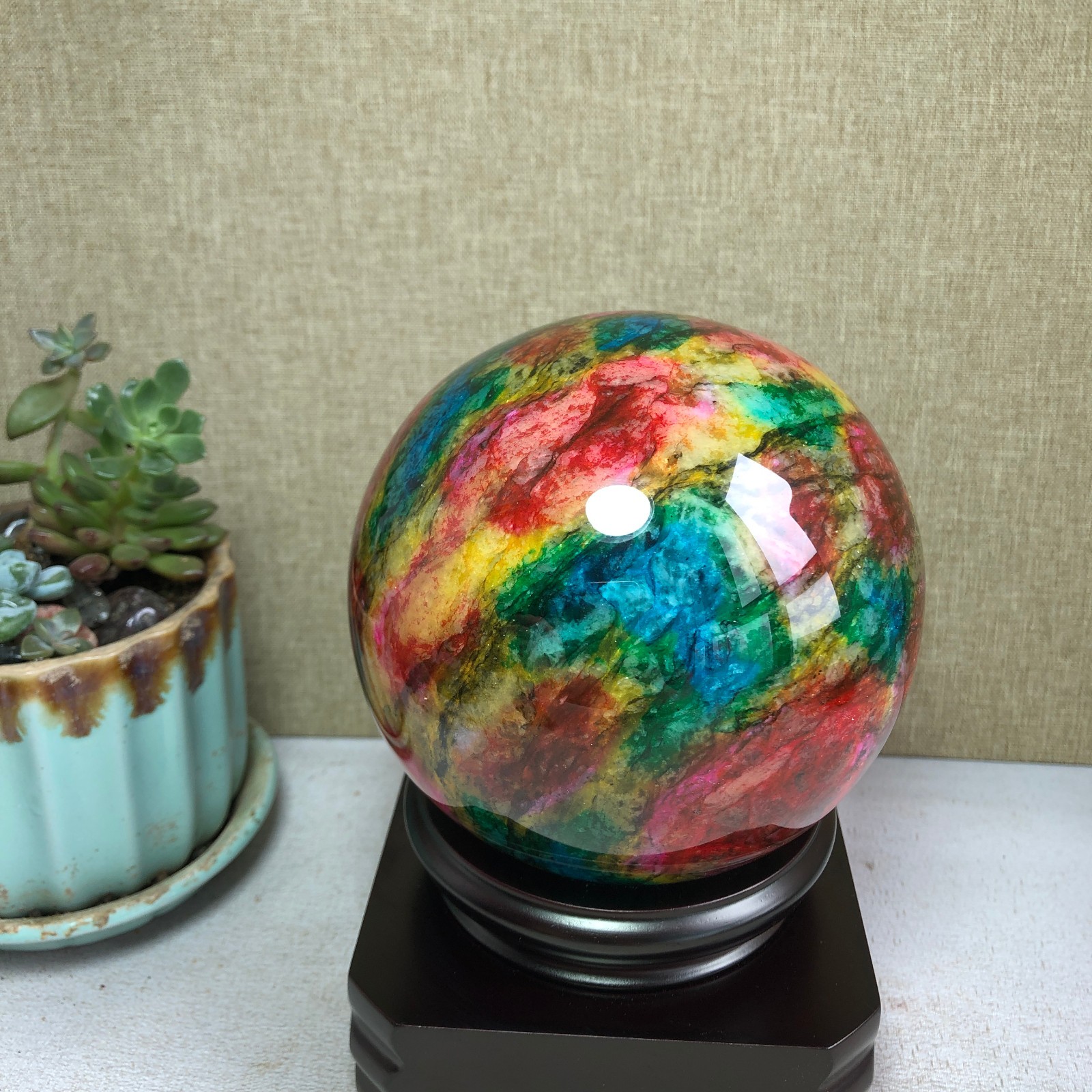 Natural “Seven Colors Jade” sphere flat bottom specimen Taiwan China 99mm A4583