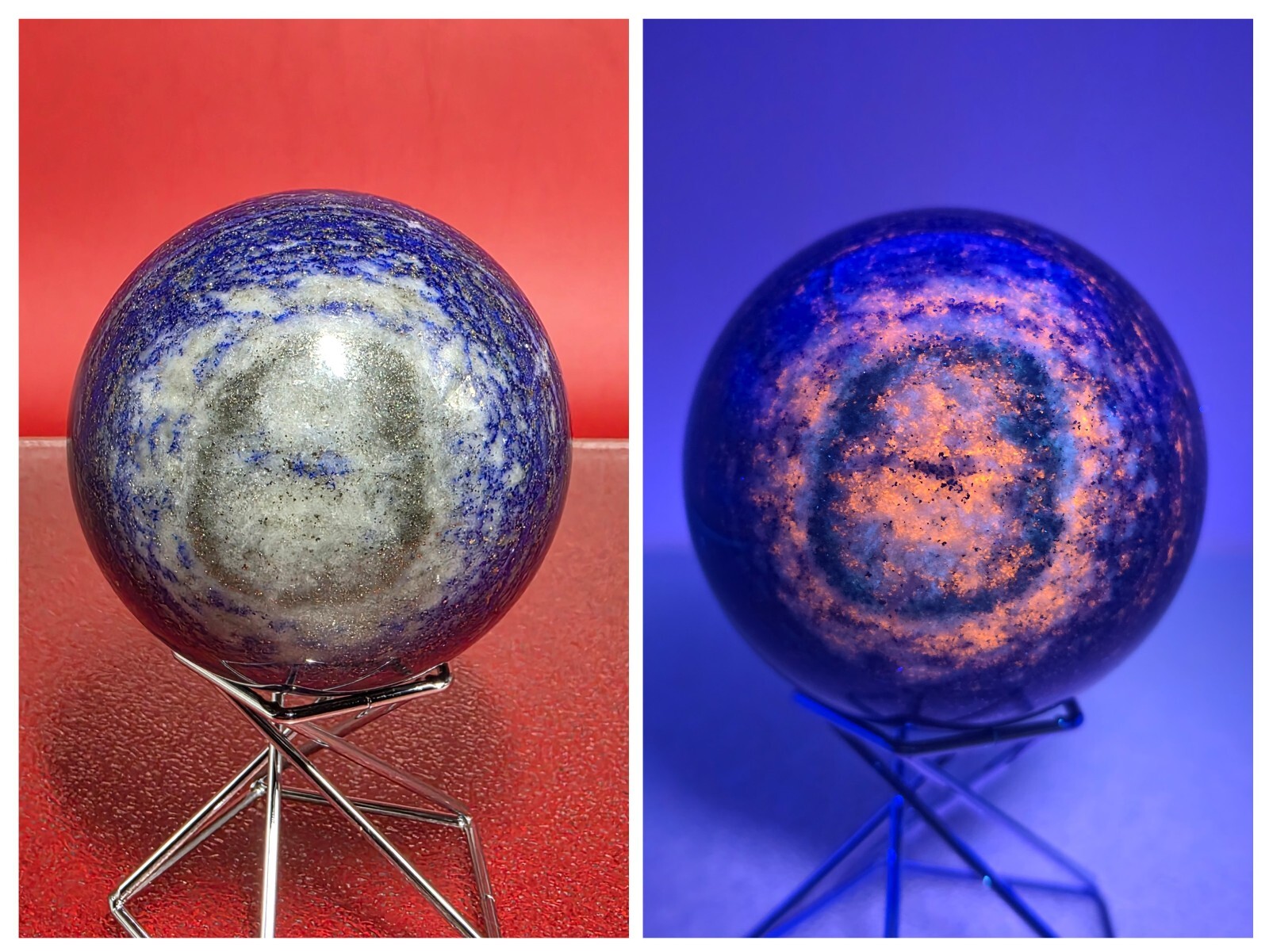 400G Rare UV Blue Lapis Lazuli Crystal Sphere Hand Carved Skull Reiki Healing