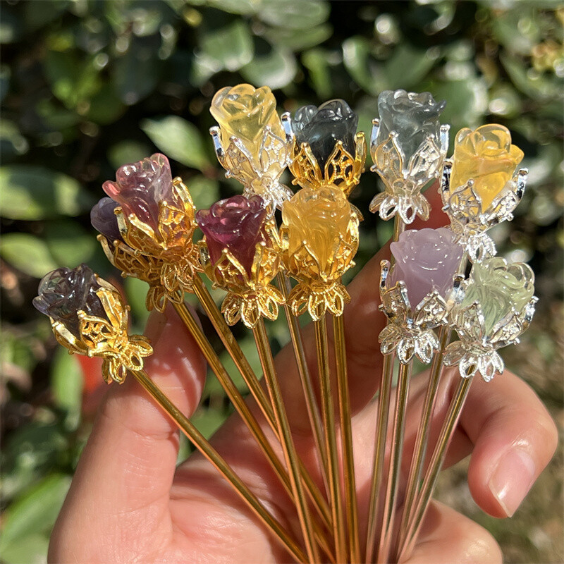 5pcs Natural Fluorite Rose flower skull Quartz Crystal Skull Reiki Healing Gem
