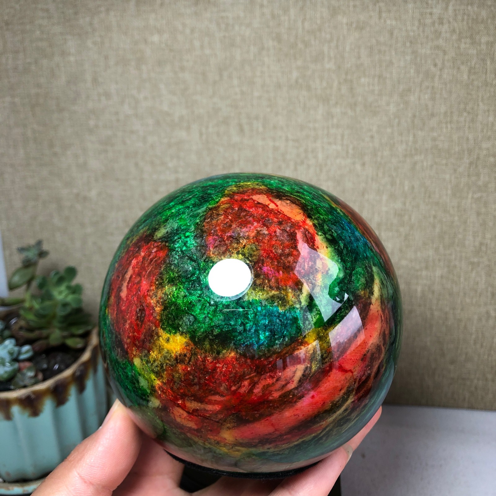 Natural “Seven Colors Jade” sphere flat bottom specimen Taiwan China 99mm A4579