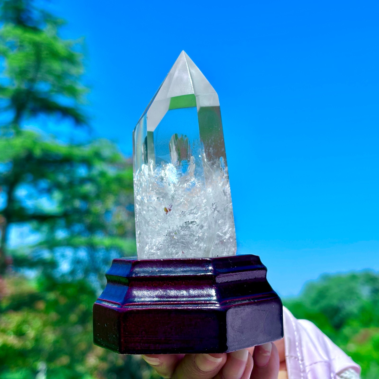 249G Natural Clear White Crystal Obelisk Transparent Quartz Energy Column Reik