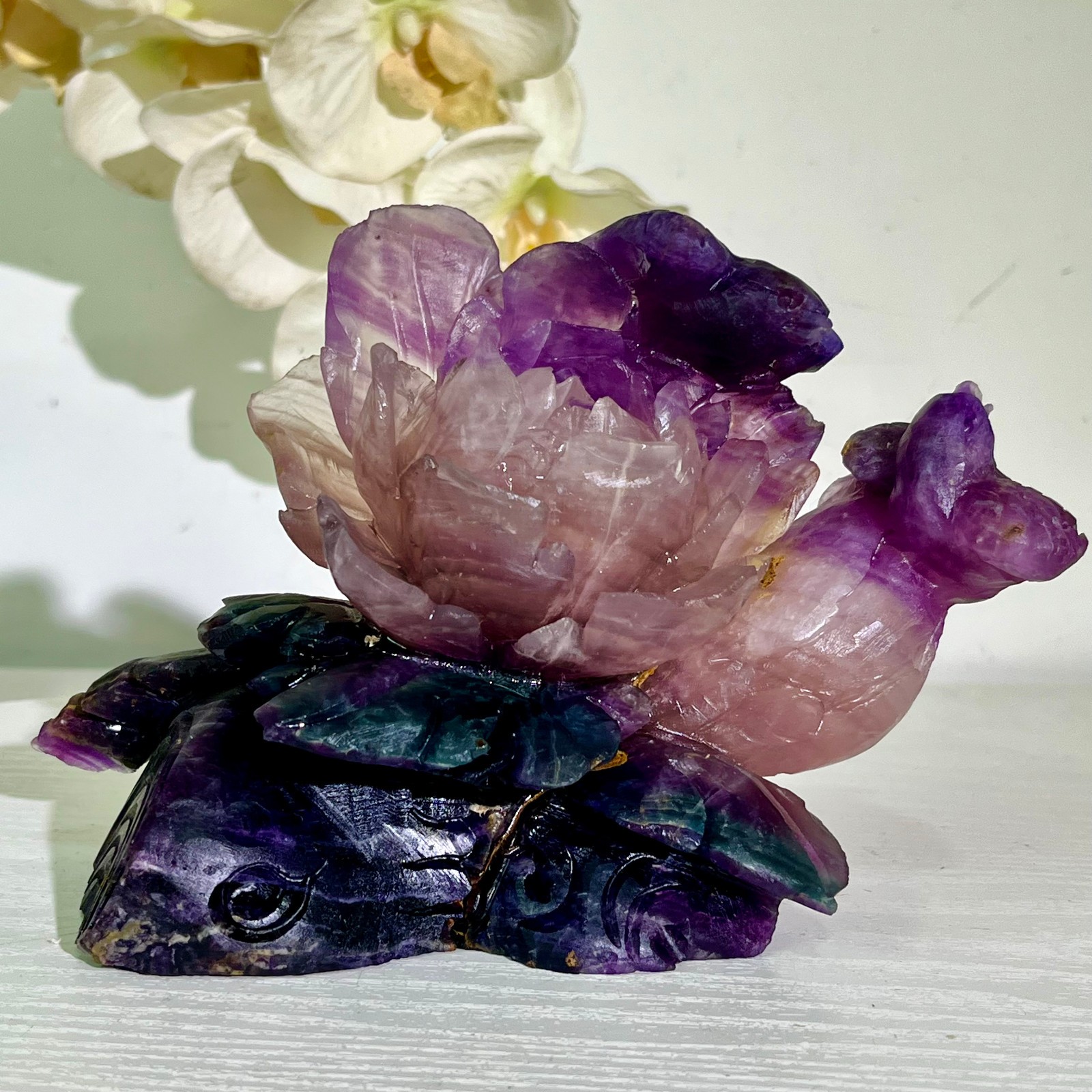 4.18LB Natural fluorite quartz products, hand carved and polished spiritual orn