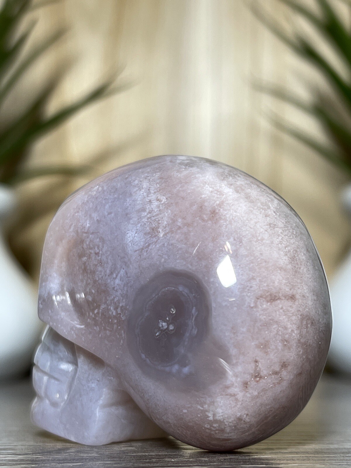 FLOWER AGATE SKULL – Mineral Carving Pink Purple Chakra Crystal Statue Decor