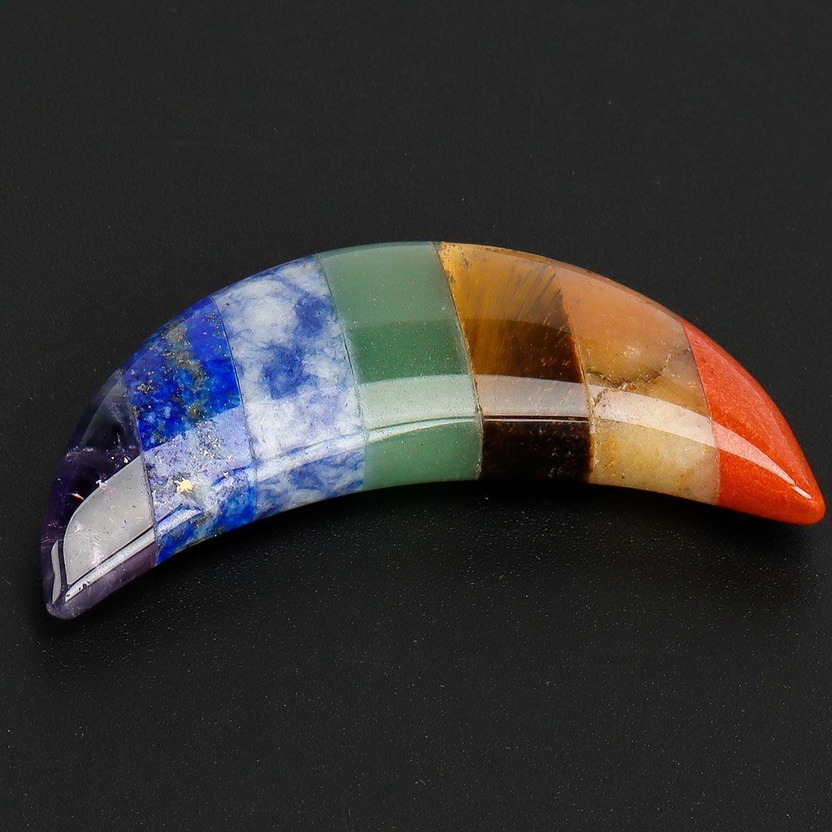 New Natural 7 Chakra Stone Quartz Moon Shape Worry Stone Healing Energy Reiki