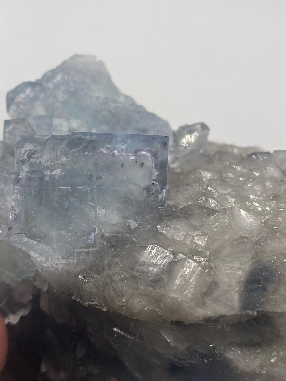 Blue Fluorite Cube Crystals on Smoky Quartz with Calcite! Great Specimen