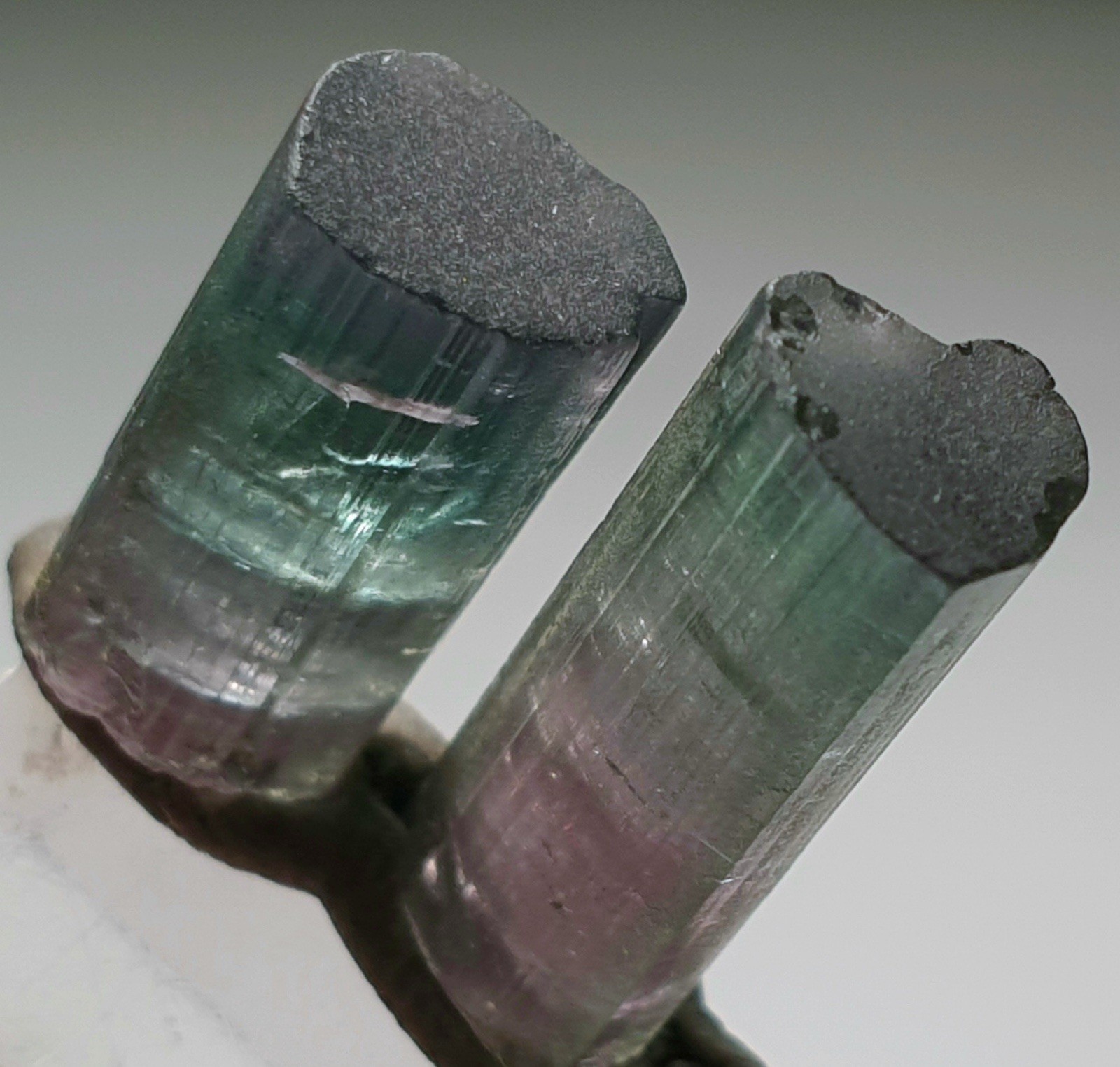 Saturated Top Quality Pair Of Bi-Colour Watermelon Terminated Tourmaline Crystal
