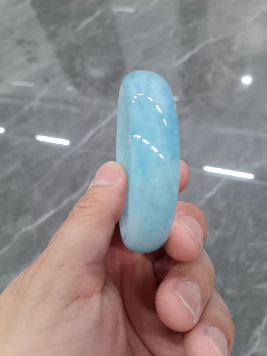 100% Natural Blue Aquamarine Gemstone Bangle AAAAA Inner Diameter 52mm