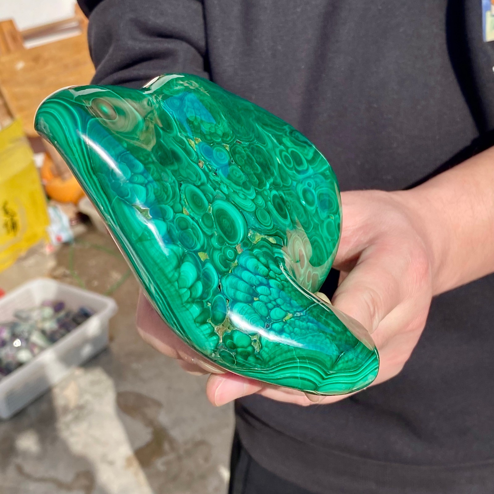 2.07LB Large Natural glossy malachite transparent cluster rough mineral sample