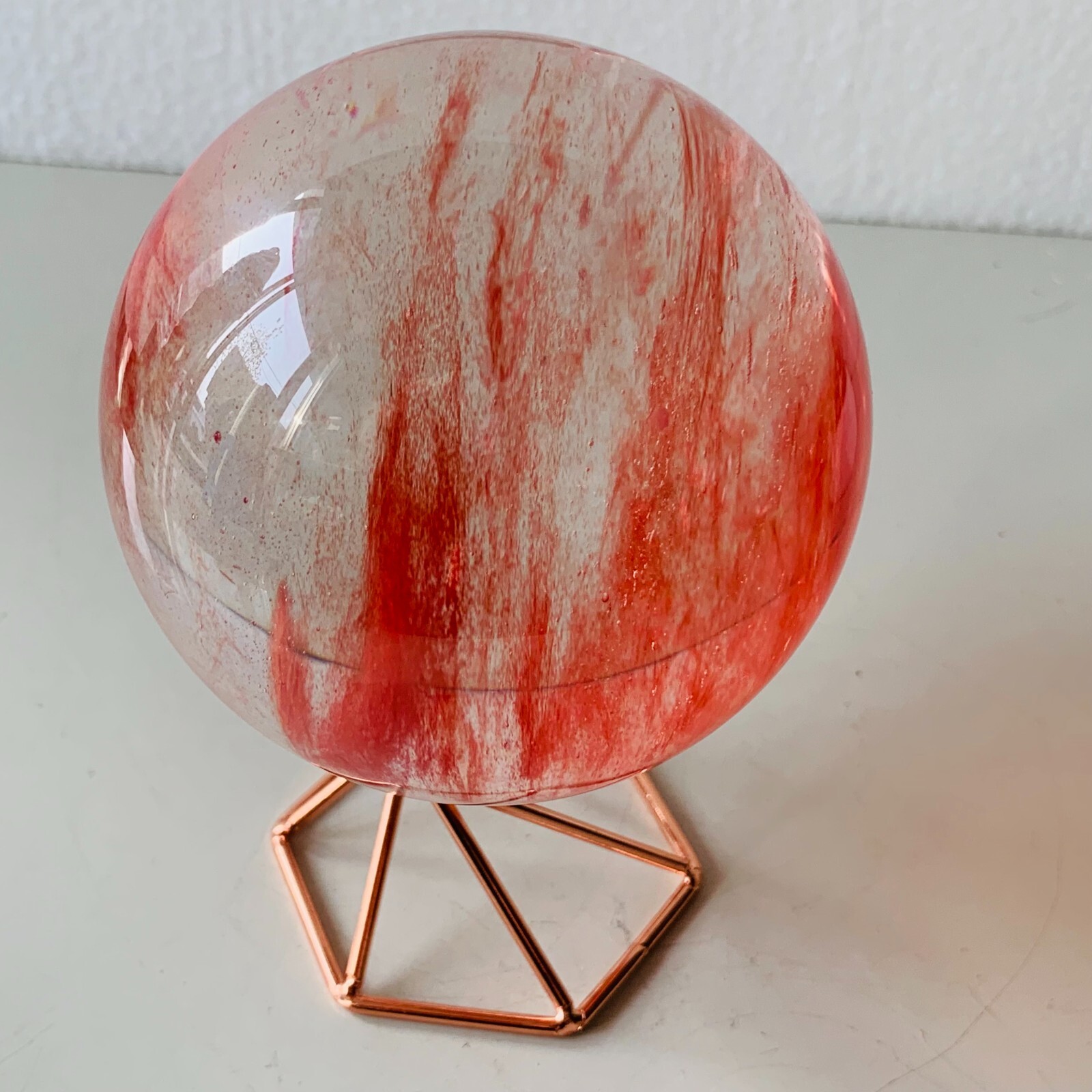 1.5LB Red Smelting Stone Quartz Sphere Crystal Energy Ball Reiki Gem+stand A22