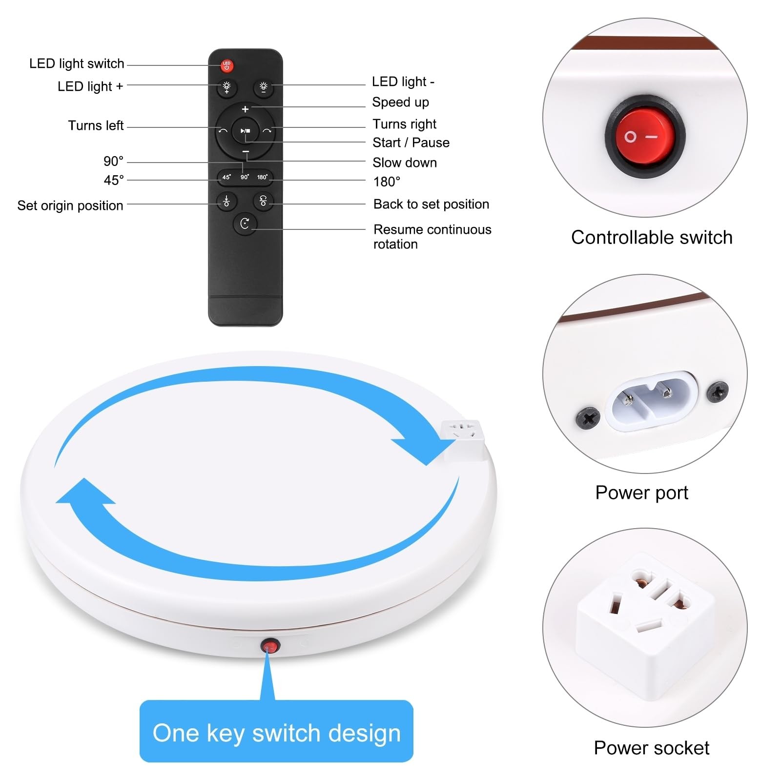 JORIXXY 45cm/18Inch Electric Motorized Rotating Turntable Display Stand