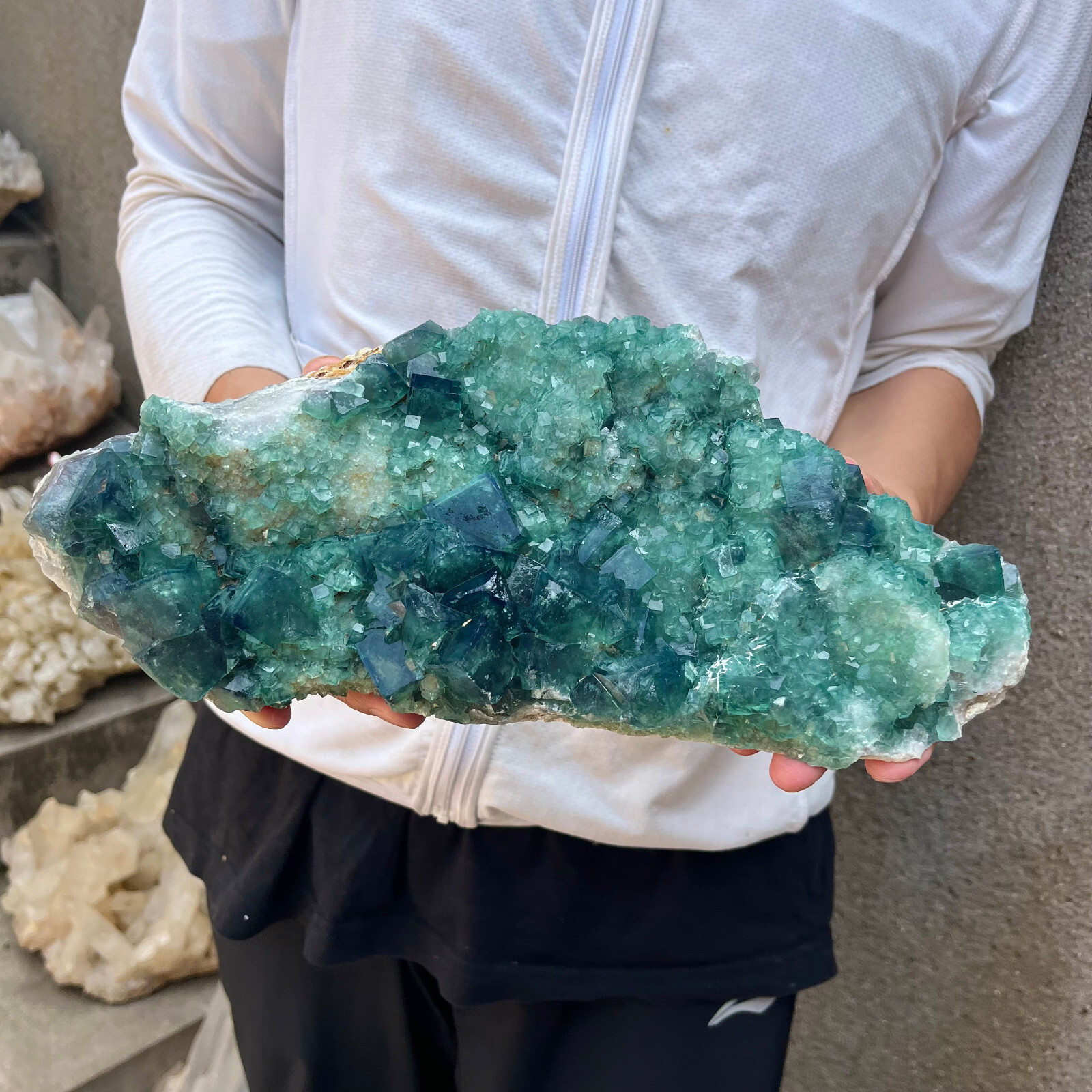7.7lb Large NATURAL Green Cube FLUORITE Quartz Crystal Cluster Mineral Specimen