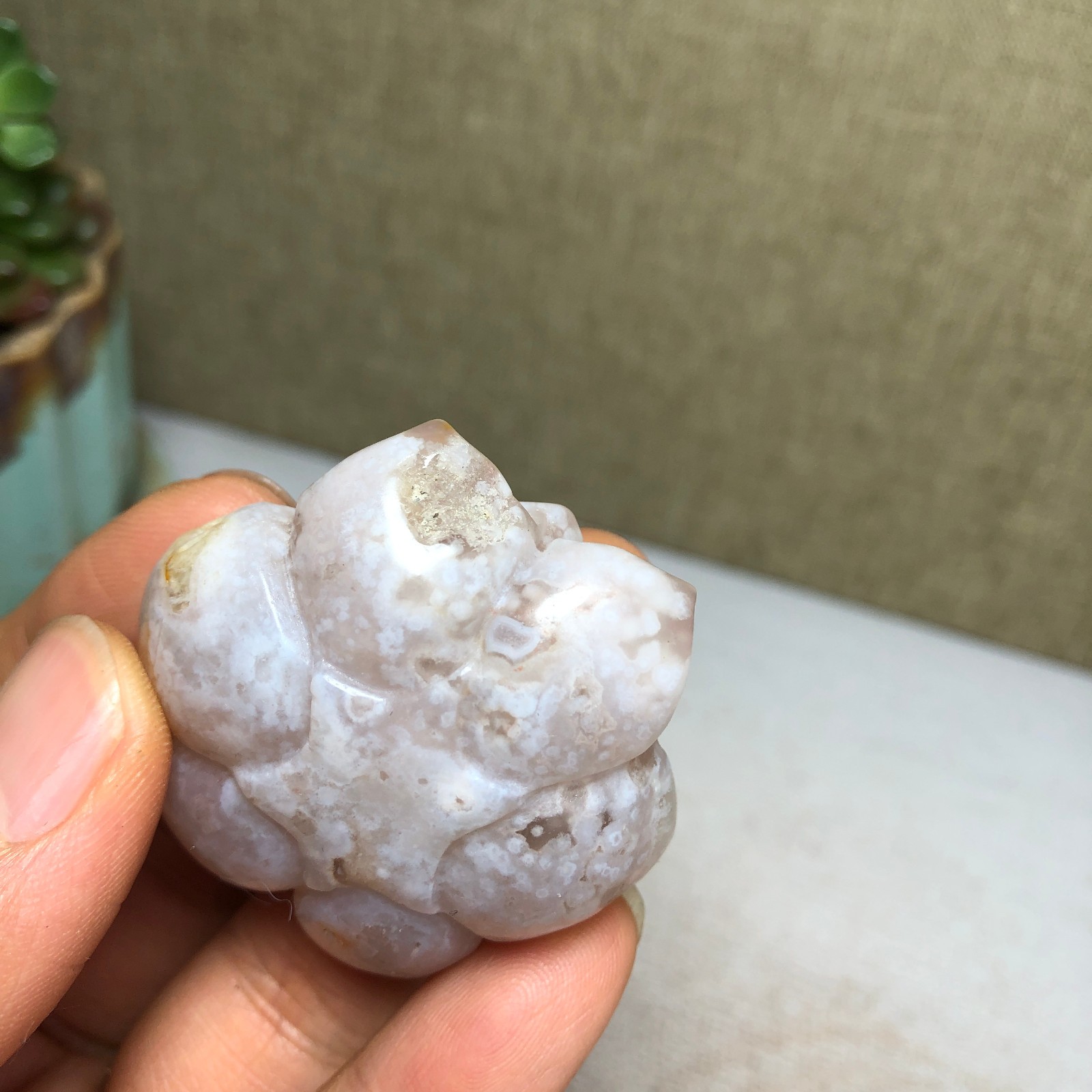 44mm Natural cherry blossom agate Hand carved flower Crystal specimens 38g A4456