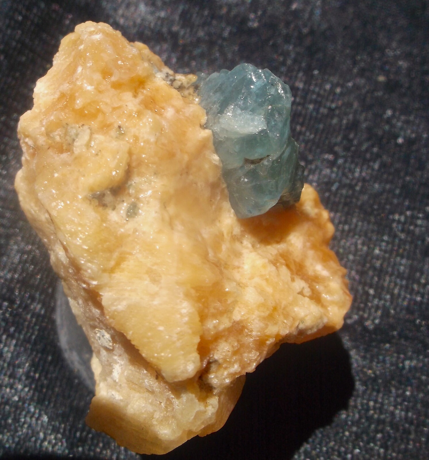 Fluorapatite Crystal Specimen on Orange Calcite 52 Grams Siberia Russia