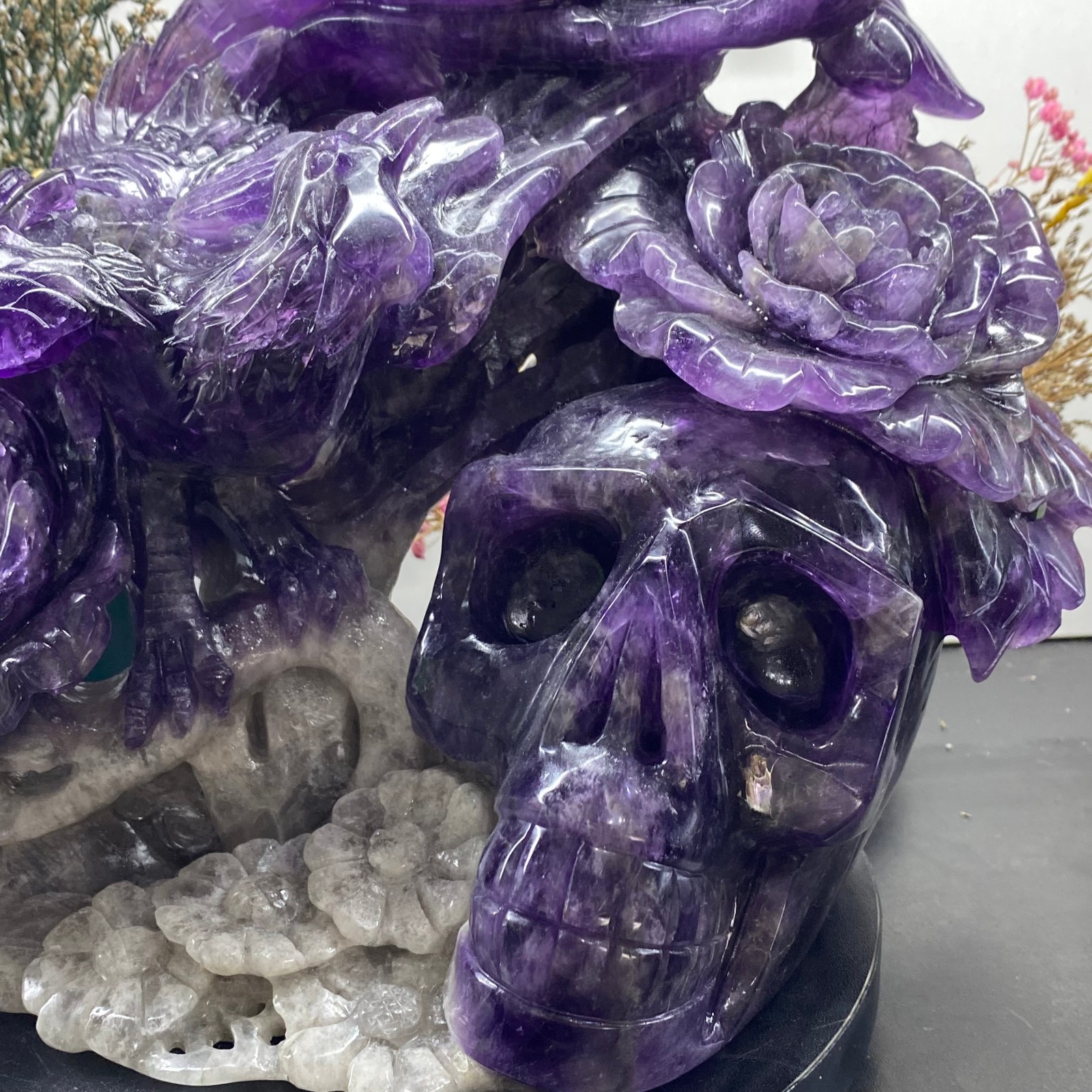 18.43LB Natural fluorite skull quartz hand carved crystal skull healing