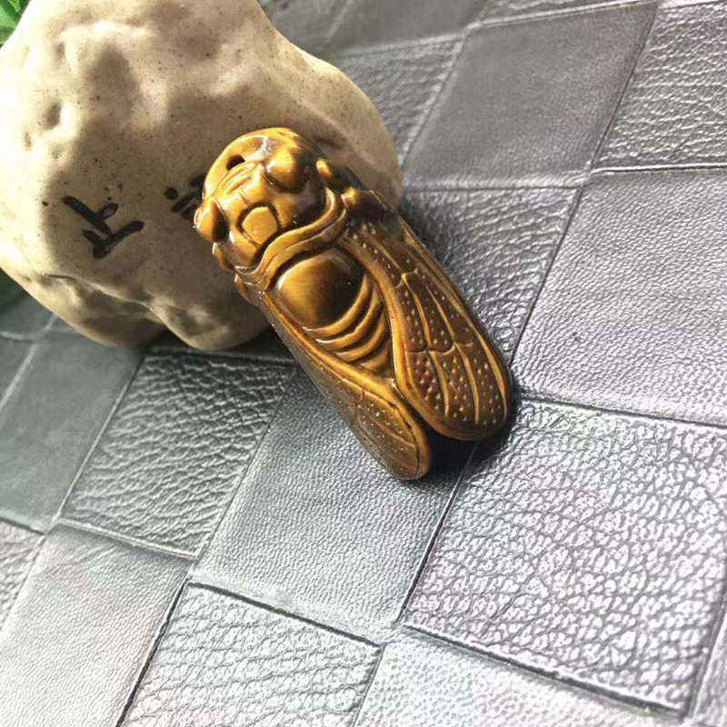 Natural Tiger’s Eye Stone Hand Carved Cicada Quartz Crystal Pendant Gift Healing
