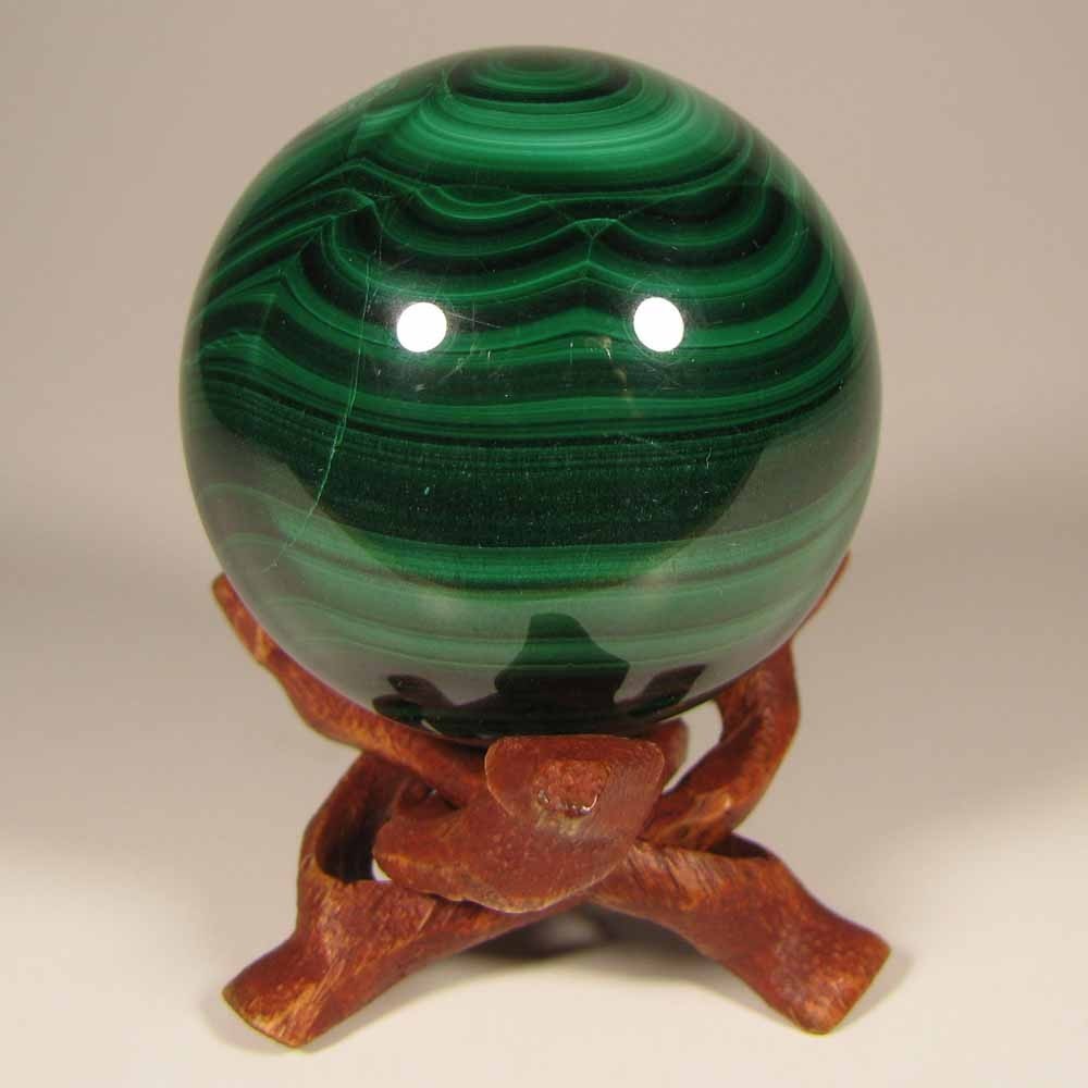 48mm MALACHITE Polished Gemstone Sphere Ball w/ Stand – Congo, Africa