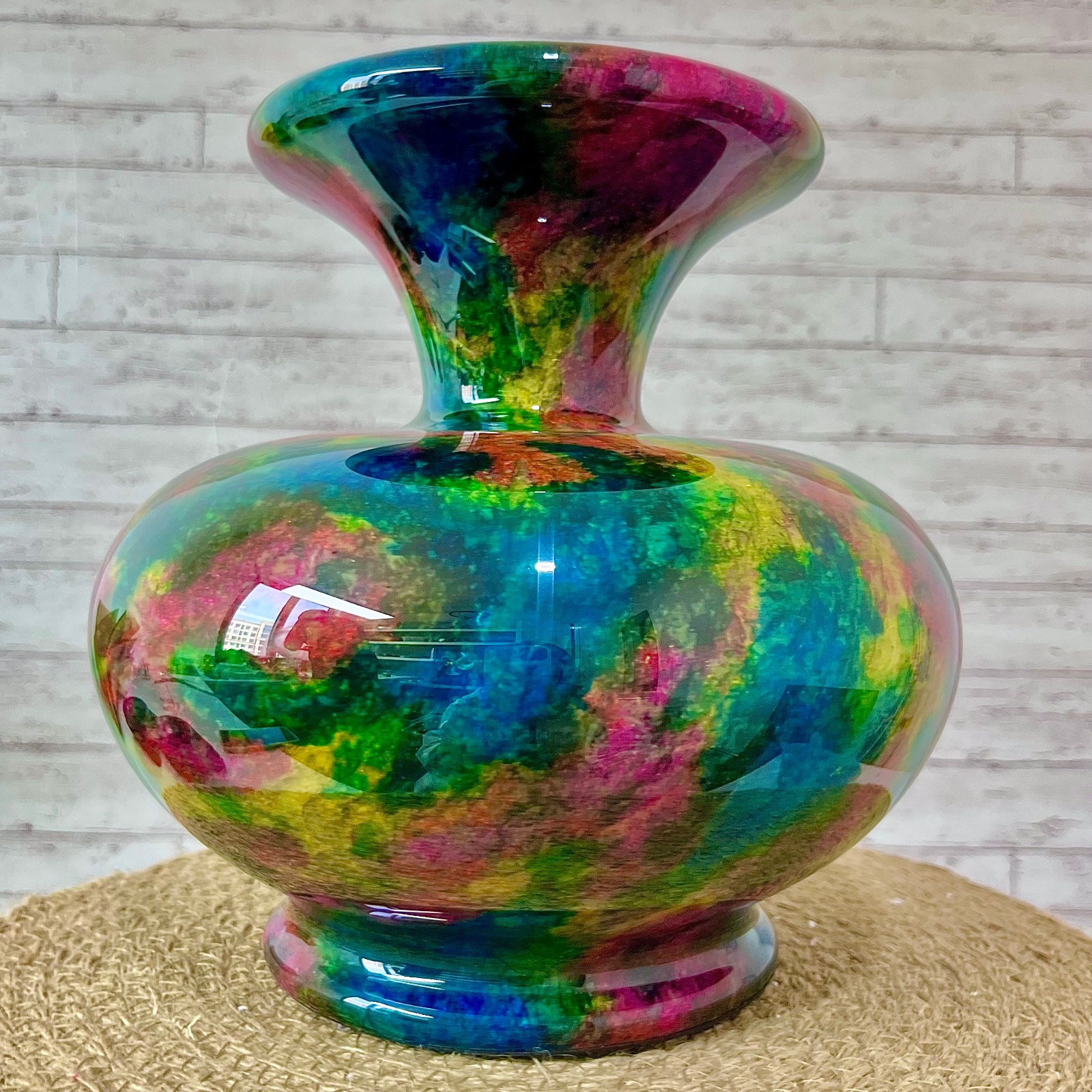 Taiwan Seven Colours Natural Jade Stone Flower Vase Bottle Jar Pot 10.6 lb