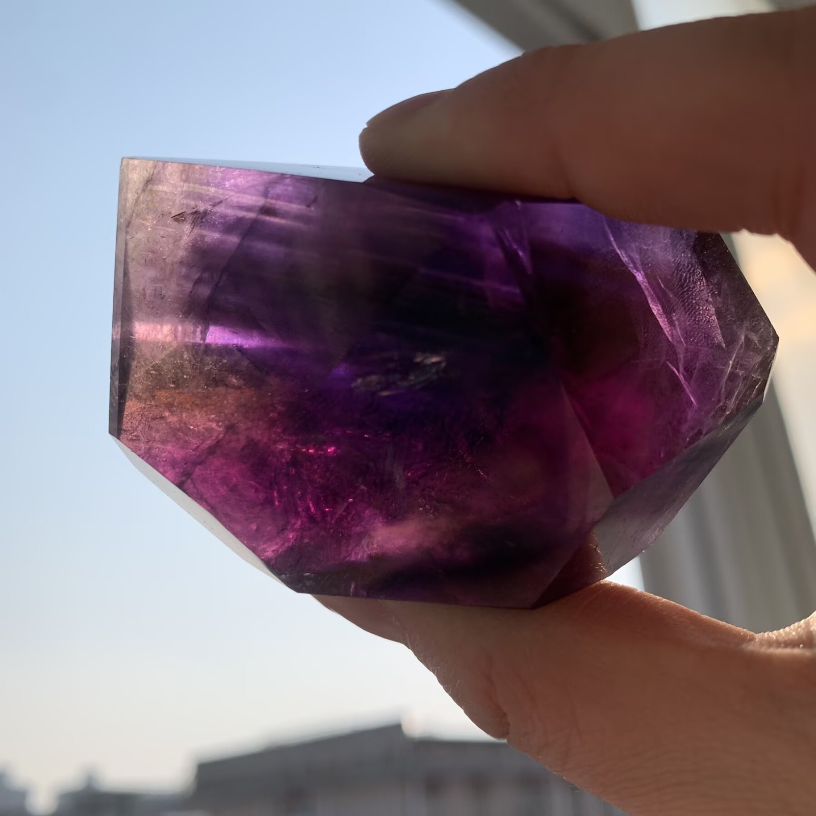 157g Faceted Amethyst Freeform Geometric Crystal Hand-Cut Stone Spiritual Decor