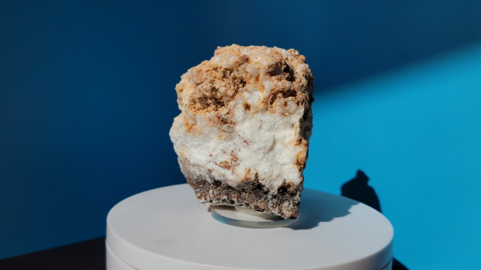 316 G. Perimorphic Quartz and Calcite Specimen with Plexiglass Round Stand