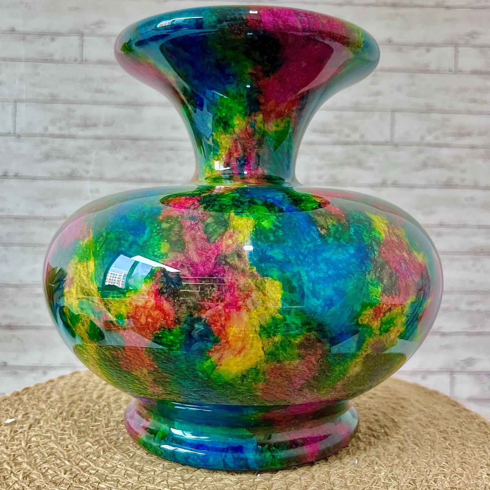 Taiwan Seven Colours Natural Jade Stone Flower Vase Bottle Jar Pot 10.6 lb