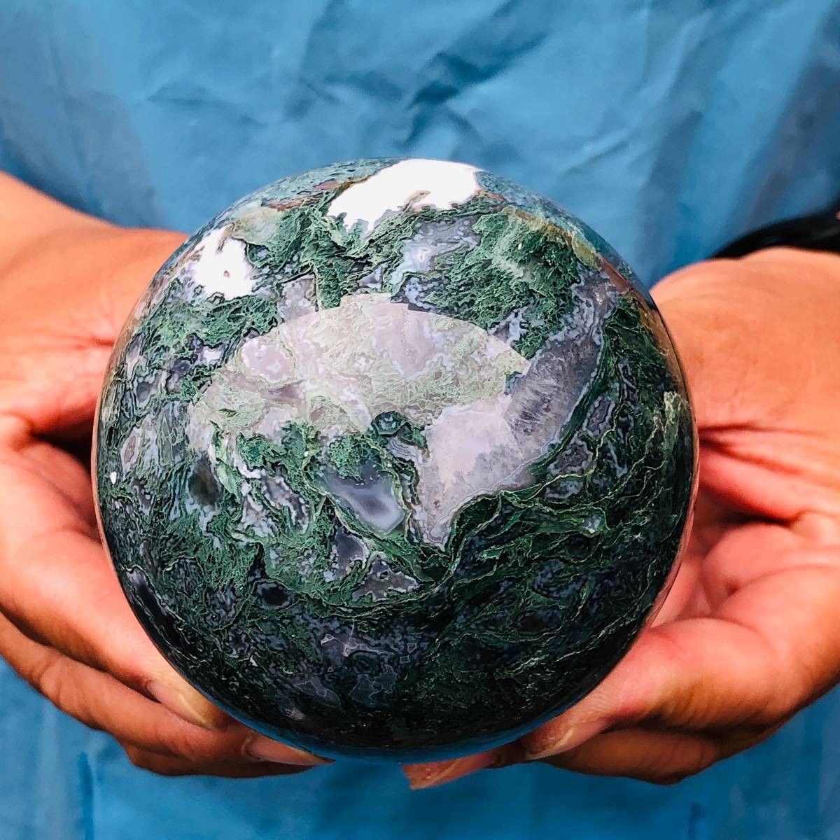 3pcs 4.46LB Natural Water Grass Agate Ball Quartz Crystal Ball Healing 2116