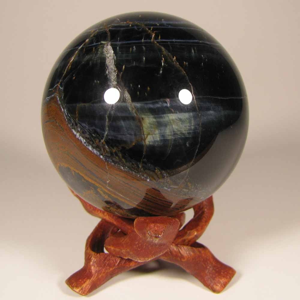 2.1″ BLUE TIGER EYE Gemstone Polished Sphere w/ Stand – South Africa – 54mm