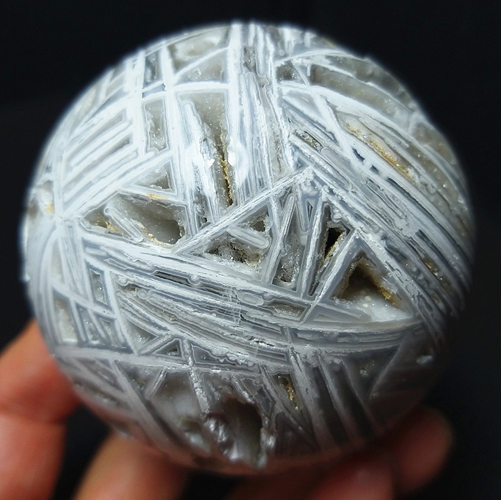 RARE 318.5g 63mm Natural Grid Agate Stone Geode Sphere Ball Healing A4949