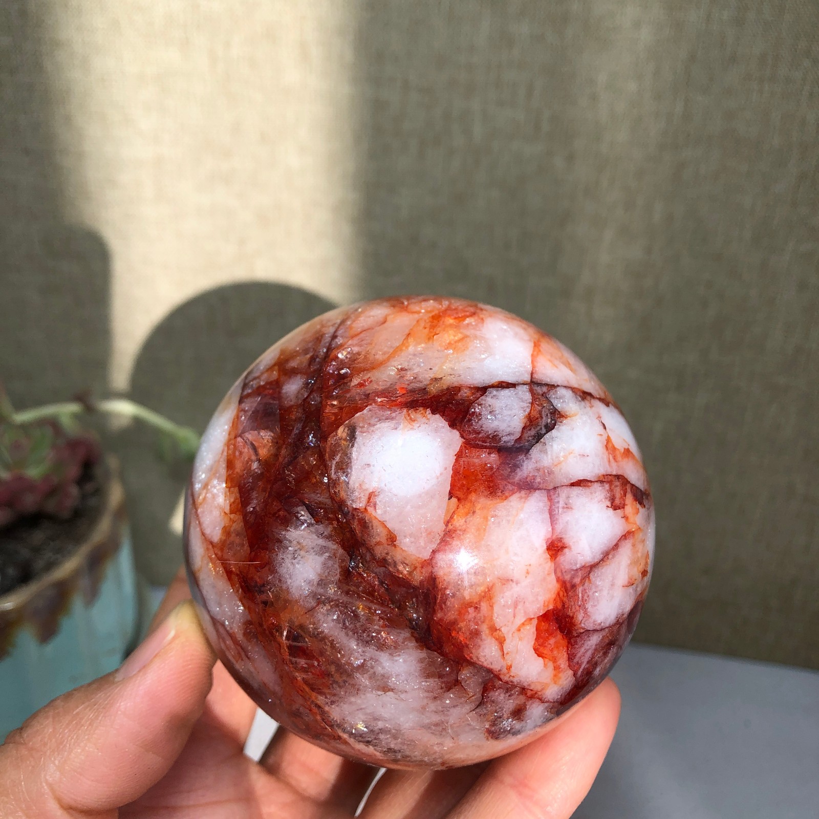 69mm Natural Red gum flower Crystal gemstone sphere ball Specimen 497g A3099