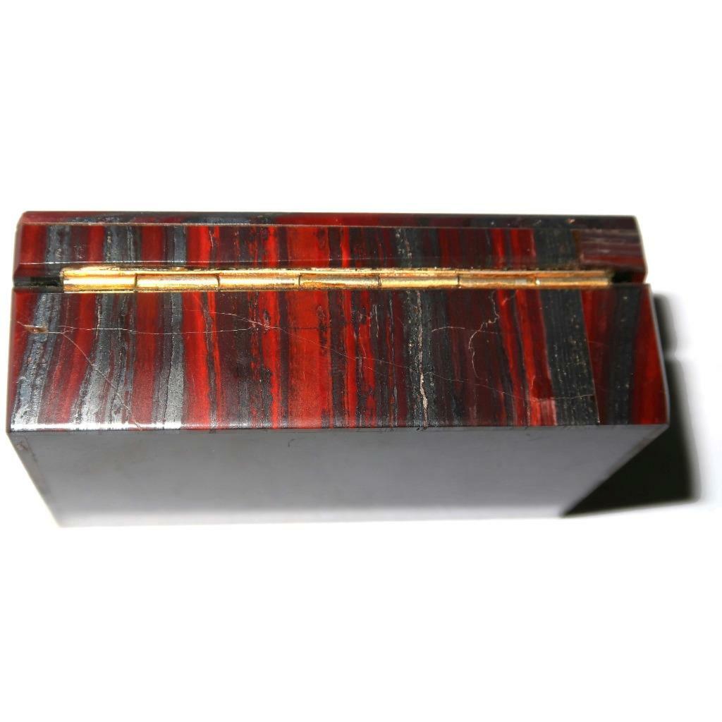 Polished Banded Hematite Red Jasper Jewelry Lidded Trinket Box, 2 1/8″ x 3 1/4″