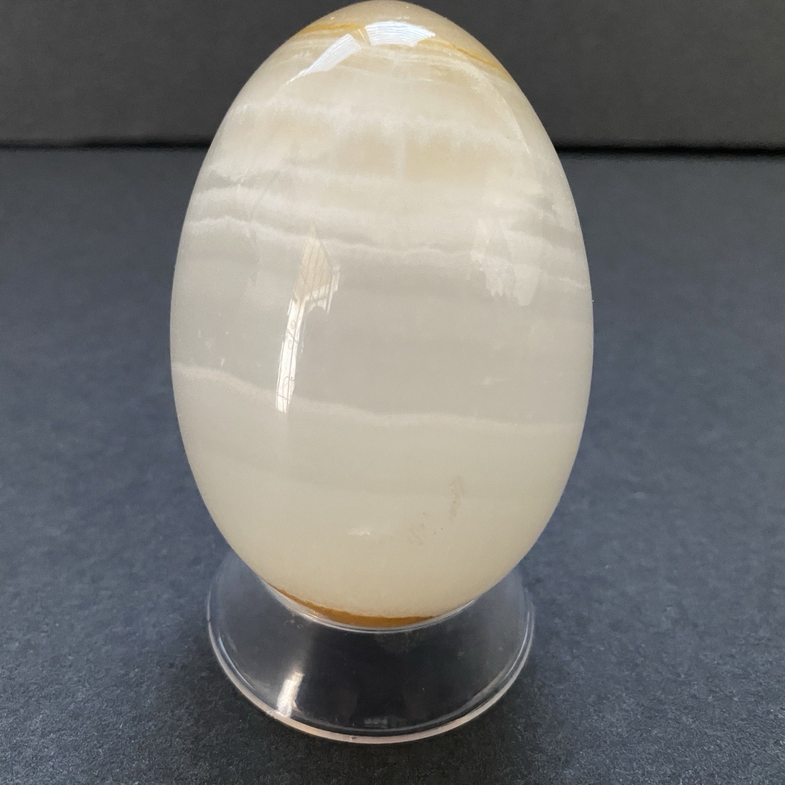 Natural Onyx Stone Egg With Stand Hand Polished Banded Agate Calcite Crystal