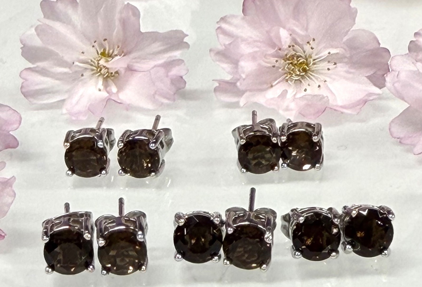 Wholesale 5 Pairs Natural Smoky Quartz Stud Earring w Sterling Silver 925 Posts