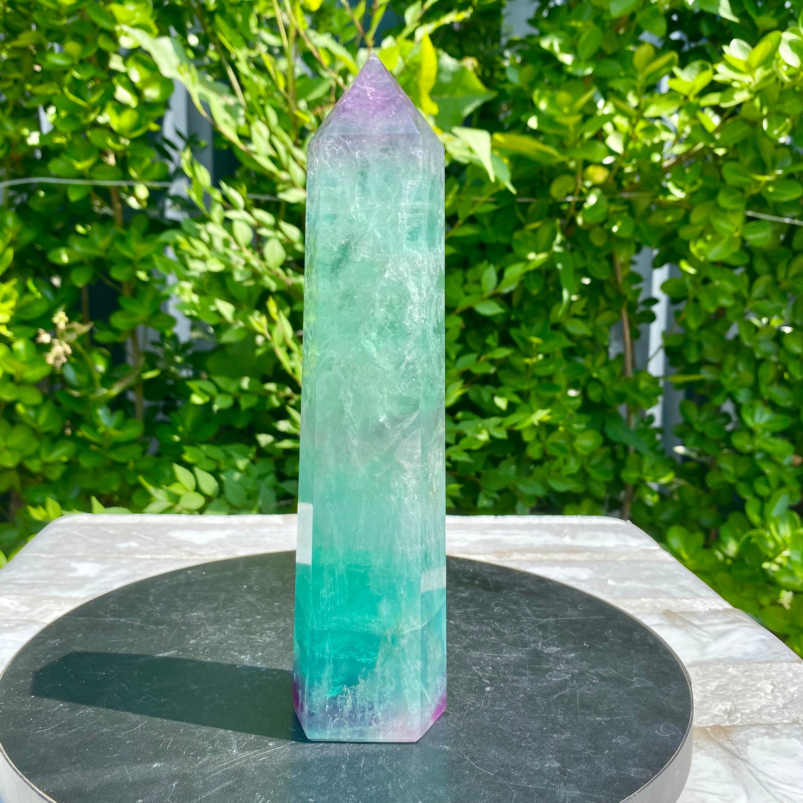 1.96LB Natural Rainbow Fluorite Obelisk Quartz Crystal Wand Tower Point Heal