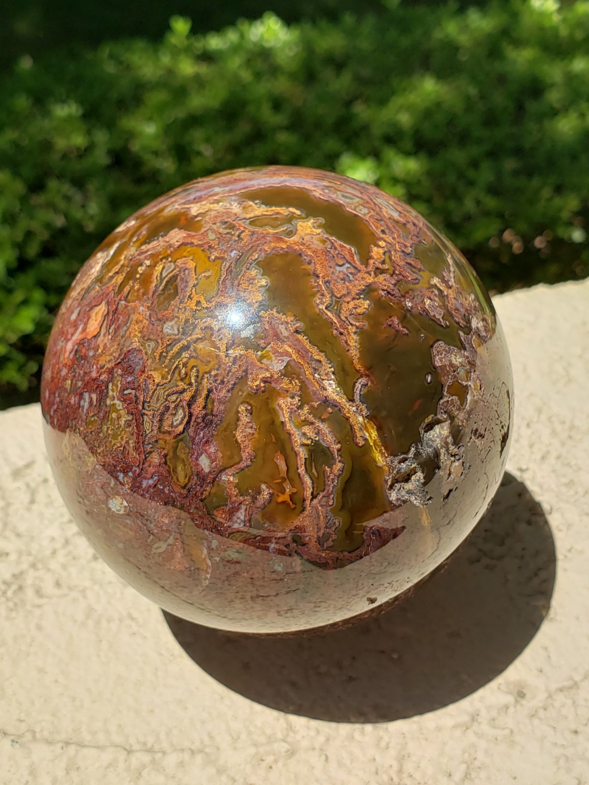 3.45″ Natural Red Moss Agate Quartz Crystal Mineral Sphere Ball Orb, 920g